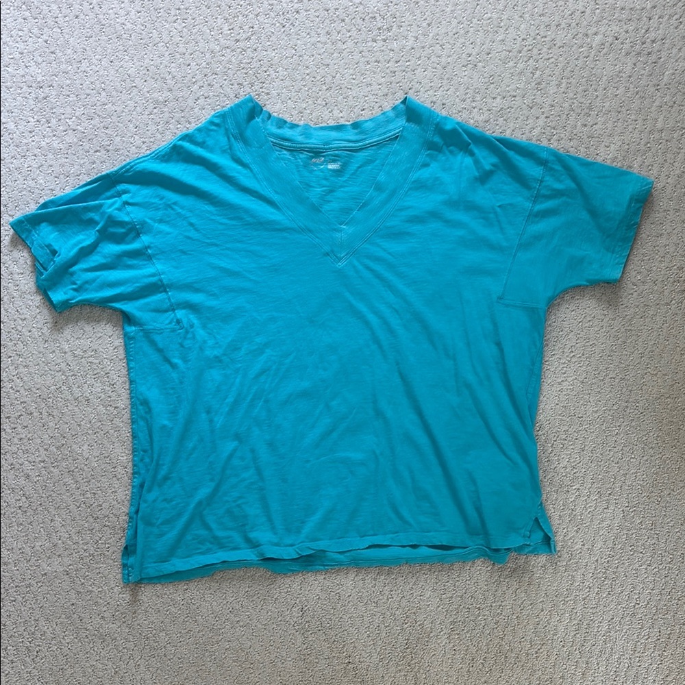 Aerie Turquoise V-Neck Short Sleeve Tee, Size L
